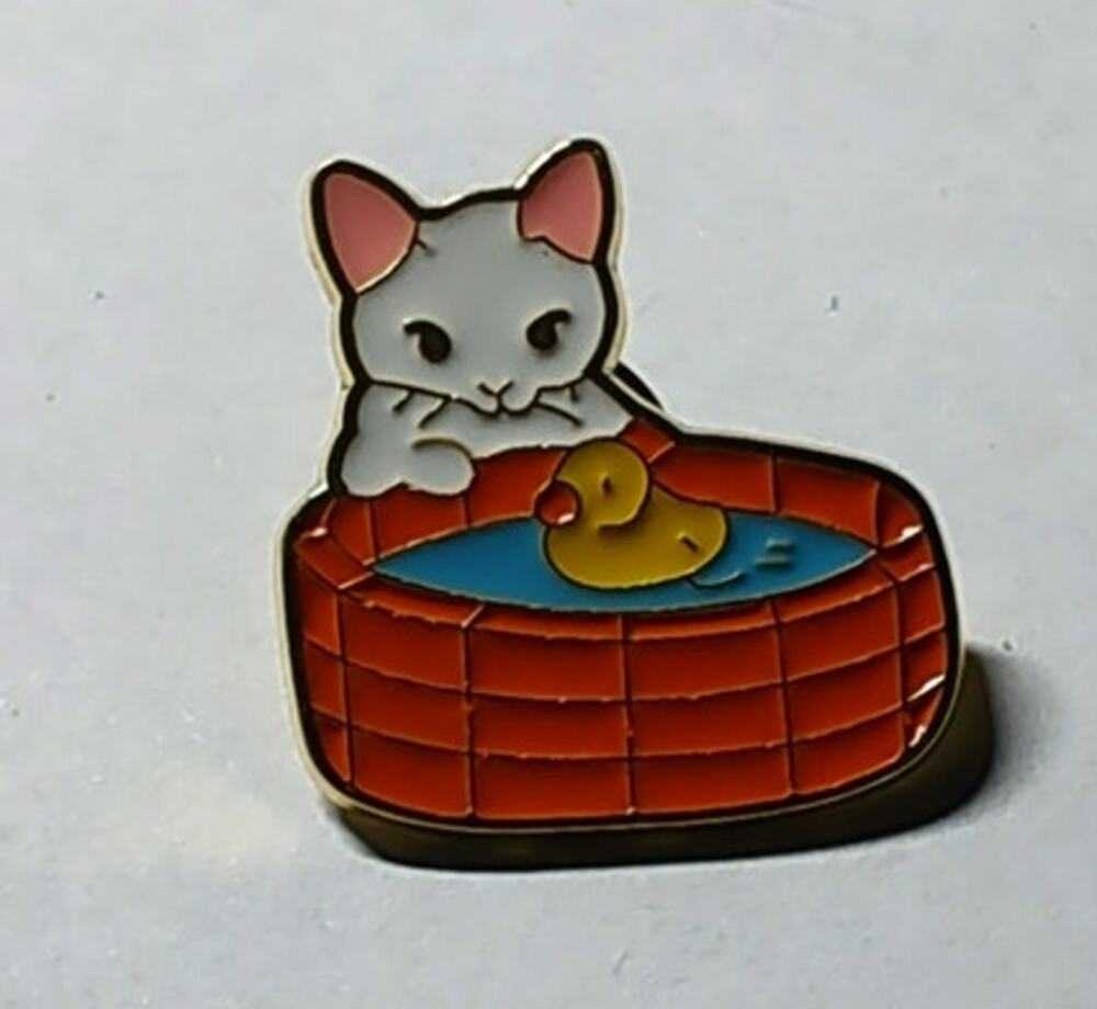 Cute Cat, Rubber Ducky & Water Pool Pin Kitty Lapel Hat Brooch